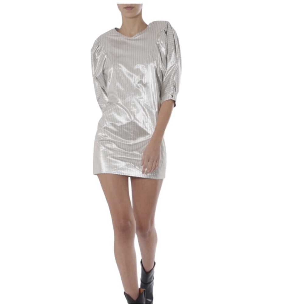 BNWT ISABEL MARANT “RADELA" LAMINATED COTTON DRESS WITH IMPONTURED DETAIl